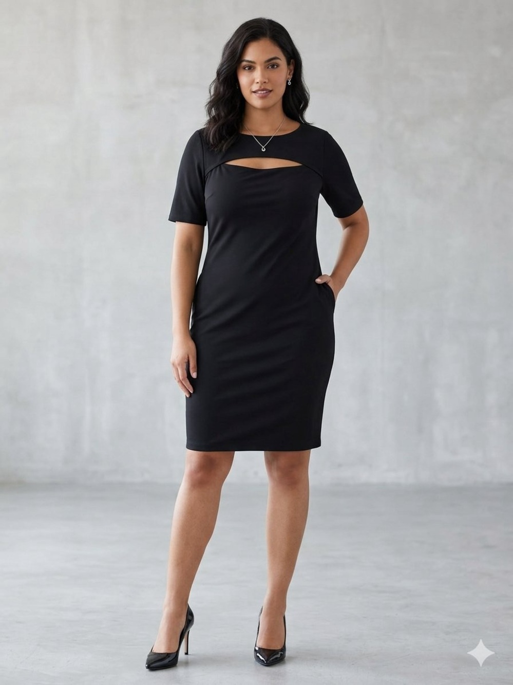 New York & Company Black Cutout Midi Sheath Dress LBD Coquette Girl